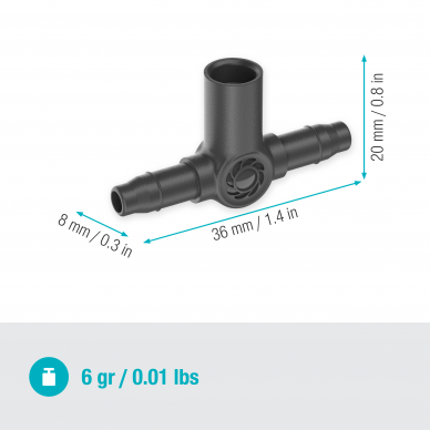 Jungtis T purškimo purkštukams/galinės linijos lašinimo galvutėms 4.6mm (3/16") 5 vnt. Gardena 3